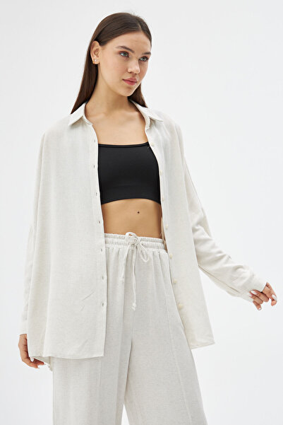 Laluvia Πέτρινο λινό πουκάμισο με χαμηλό ώμο