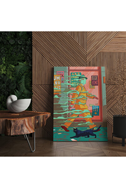 RUGSMODERN Kanvas Tablo Siyah Kedi Ve Adam