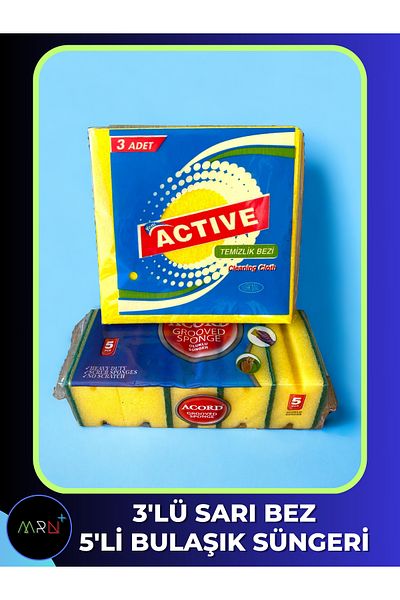 Mirvano 3 Pieces of Yellow Cloth & 5 Pieces of Corrugated Sponge, Cleaning Set, Cleaning Cloth, Corrugated Sponge