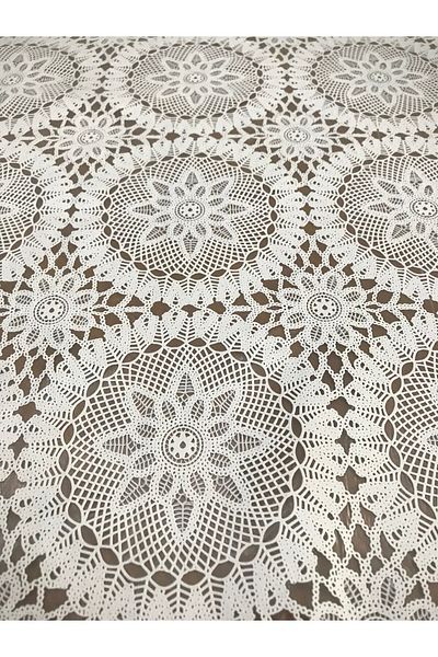 yukselhalimefrusat Round White Pvc Tablecloth 140cm Lace Variation