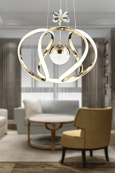 BESTLUCE Laurel Gold 3 Renkli 75 Watt Kristal Ledli Modern Sarkıt Damla Tek Toplu Avize