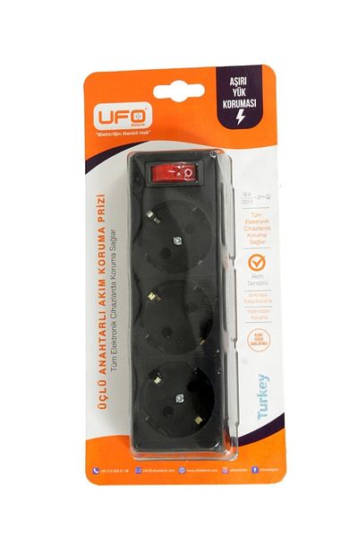 UFO 3-Piece Black Surge Protected Socket Set with Switch