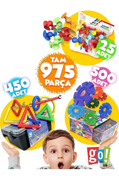Go Toys Vacuum Molecule & Creative Disc & Geometric Stick 3-Piece Educational Toy Set 975 Pieces