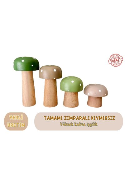 DORU Waldorf Set of 4 Natural Organic Wooden Mushroom Toys Decoration Photo Shoot Baby Room Gift