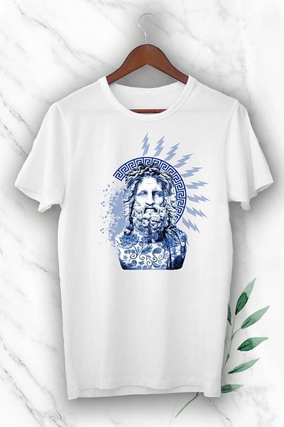 Pisa Art Унисекс бяла тениска с щампа на Зевс от митологията
