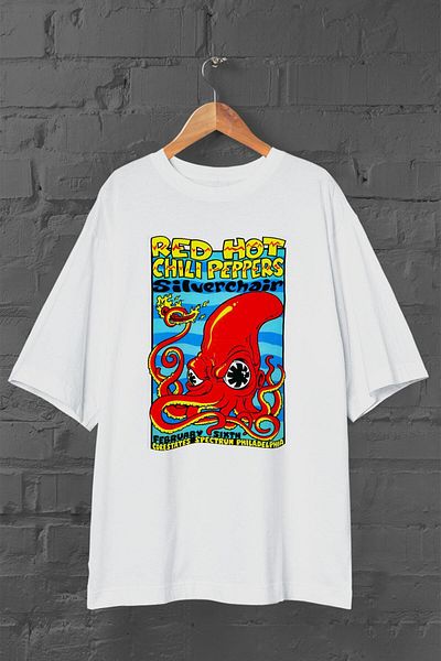 Pisa Art Унисекс тениска с овърсайз бял принт Red Hot Chili Peppers RHCP Silverchair