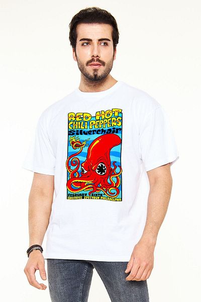 Pisa Art Унисекс тениска с овърсайз бял принт Red Hot Chili Peppers RHCP Silverchair