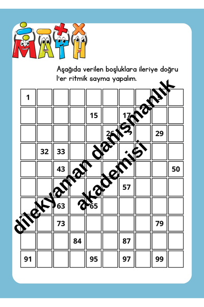dilekyaman danışmanlık akademisi ritmik sayma eğitim seti, rakamlar seti, ilköğretim matematik