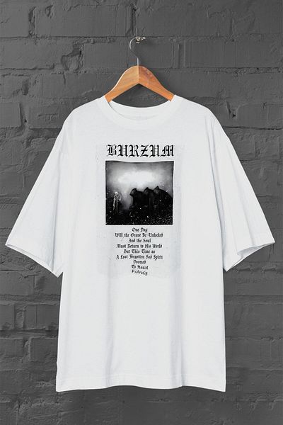 Pisa Art Унисекс бяла тениска с овърсайз принт - Burzum