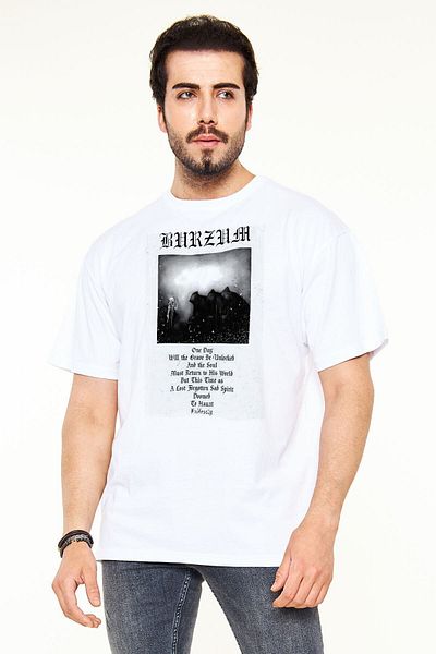 Pisa Art Унисекс бяла тениска с овърсайз принт - Burzum
