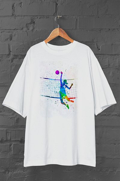Pisa Art Λευκό μπλουζάκι Unisex Oversize Volleyball Block με στάμπα