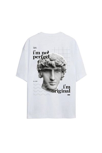 Pisa Art I'm Original Back Printed 100% βαμβακερό μπλουζάκι Oversize Λευκό