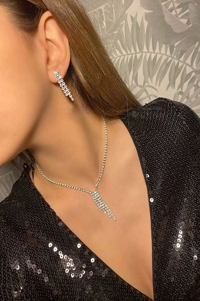 Mupten Zircon Stone Waterway Necklace Earrings Evening Dress Choker A1