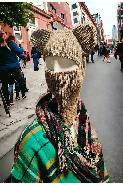 TEEMOOD PIRATE PARROT Snow Mask Black Balaklava Beanie with Teddy Bear Ears Accessory Snow Mask