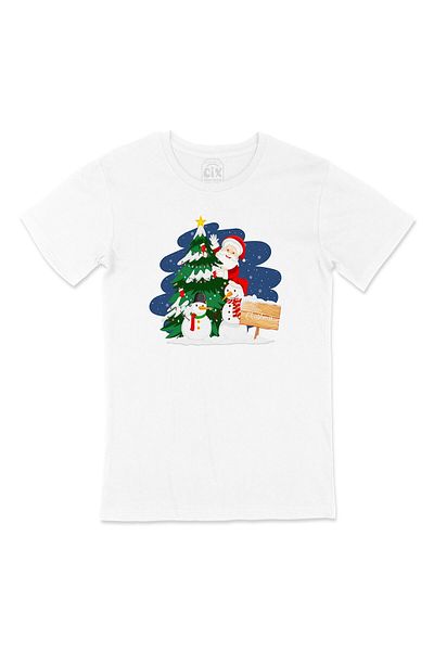 Pisa Art Καλή χρονιά Santa Claus Λευκό T-Shirt με σχέδιο λογότυπου τσέπης