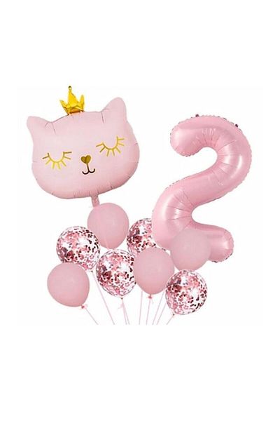 parti sürprizi Crowned Pink Cat 2 Year Old Foil Balloon Set
