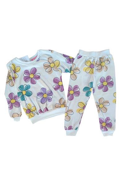 Nisankids Girl's Flower Detailed Seasonal Top and Bottom Set for Ages 3-10