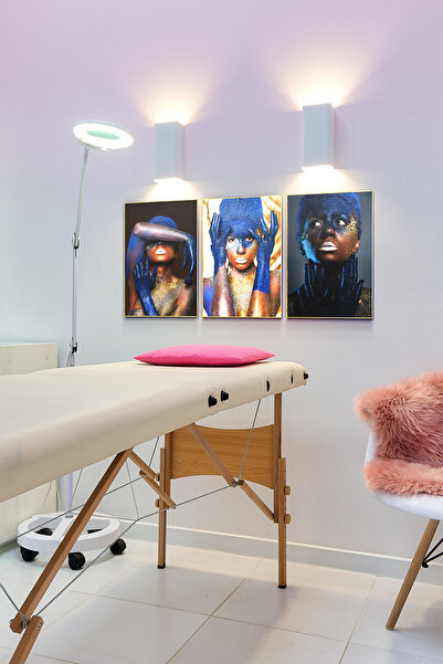 UON Güzellik Merkezi Kuaför Temalı Siyah Çerçeve Görünümlü 3 Parça Mdf Tablo ...