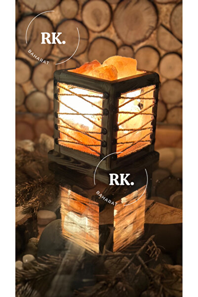 RK Baharat HİMALAYA TUZ LAMBASI İPLİ KARE AHŞAP MODEL