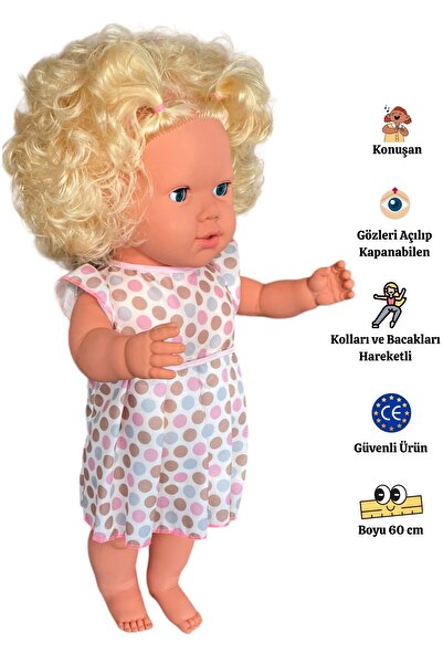 Gamze Oyuncak Büyük Boy Türkçe Konuşan Sarı Saçlı Et Bebek Oyuncak (60 CM)