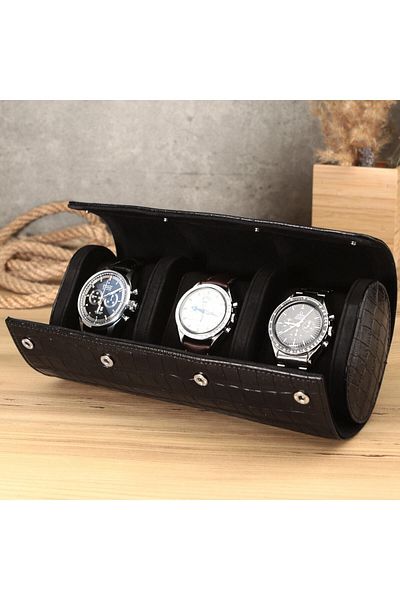 Onywatch Multiple Watch Box Black Real Italian Calf Leather Inner Capricorn Suede