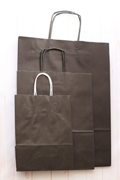 demontecraft Orta Boy 25x12x31 cm Siyah Kağıt Çanta/ Siyah Hediye Poşeti 5 Adet