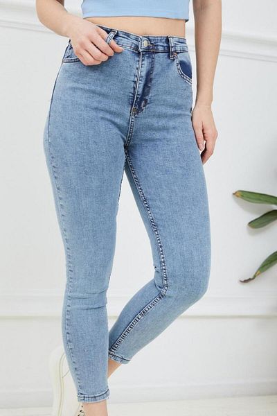 ModaDeniz Jeans - Сини тесни дънки с висока талия и наборен плат