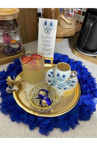 Elzem Decorative Gold Plated Single Coffee Tray with Butterfly Accessory, Luxury Presentation