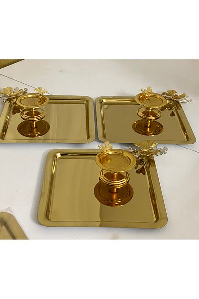 Elzem 2 MODELS 3-PIECE GOLD SQUARE PRESENTATION TABLE AND GOLD PASTA BUTTERFLY MODEL