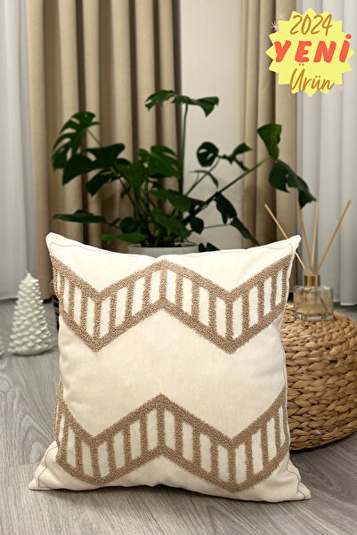 Filamente Özel Tasarım Gerçek Punch Panç Desen Bohem Kırlent Kılıfı Bej