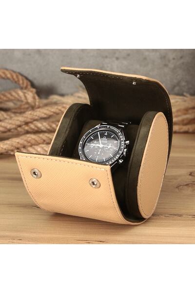 Onywatch Tekli Saat Kutusu Bej Renk Içi Oğlak Süet - Watch Roll - Watch Box S...