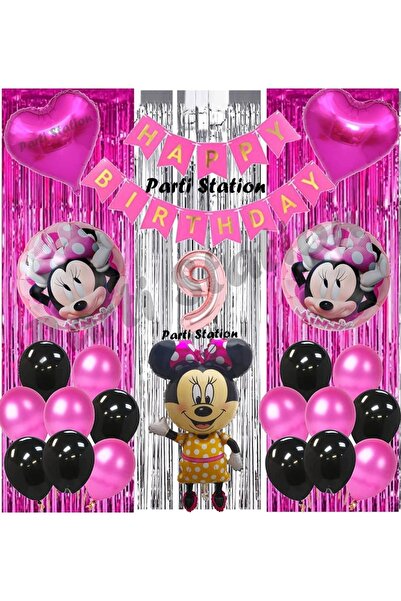Parti Station Minnie Mouse Konsept Doğum Günü Parti Balon Set 9 Yaş Minnie Mo...