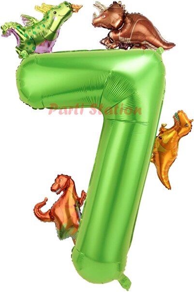 Parti Station مفهوم الديناصور الرقم الأخضر 7 سنوات من العمر بالون اللون الأخض...
