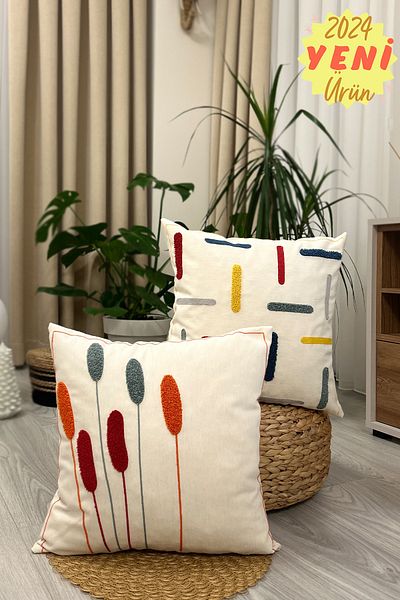 Filamente Set de 2 husă de pernă cu design special, cu model Real Punch Punch, cu model boem, bej