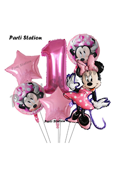 Parti Station Minnie Mouse Konsept Doğum Günü Balon Set 1 Yaş Minnie Mouse Te...