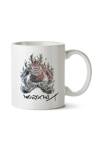 ART HEDİYE كوب مطبوع على الجانبين من Warrior on Flames Samurai