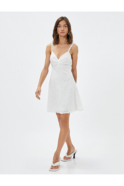 Koton Μίνι φόρεμα με λεπτή τιράντα από κεντημένο βαμβάκι