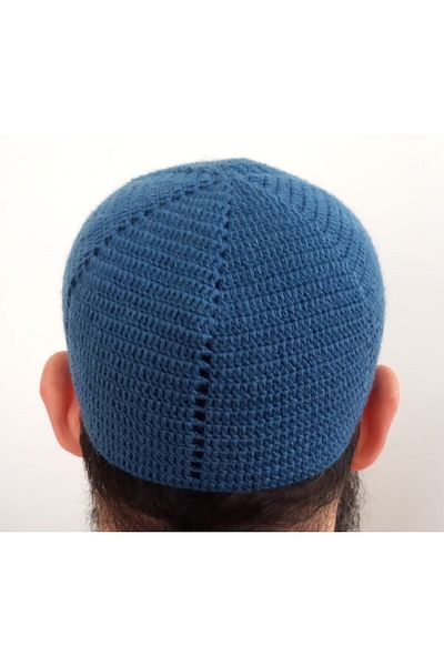 morlalem m Indigo Navy Blue Wool Skullcap, Χειροποίητο Πλεκτό, Εκατό τοις εκατό μαλλί προβάτου, Προσευχή Skullcap 03yünindigo