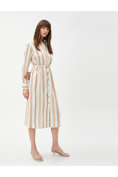 Koton Πουκάμισο Φόρεμα Μίντι Μήκος Μαζική Μέση