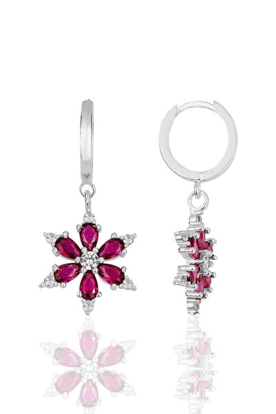 Bilsen Store Kırmızı Yakut Damla Taşlı Lotus Kamelya Çiçeği Küpe