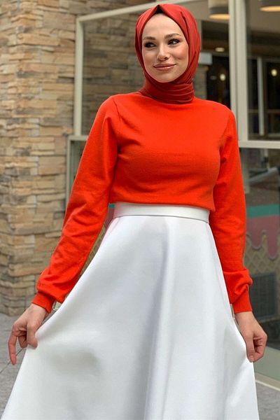 CNG MODA White Scuba Fabric Hijab Flared Skirt