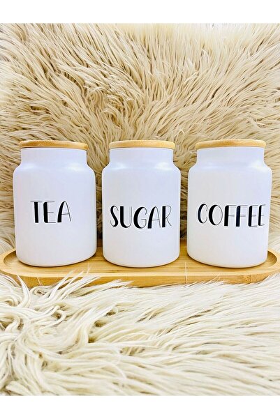 Cherry Collection 3lü Bambu Altlıklı Çay/kahve/şeker Kavanoz+3 Adet Ahşap Kaşık