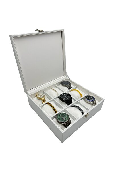 sezginkutuveaksesuar Saat Kutusu 9 Lu Kapalı Beyaz Deri