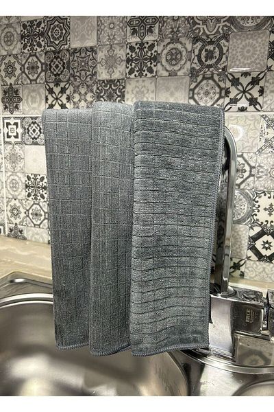 Fine Clean 3 Pieces Magic Microfiber Checkered Gray Kitchen Cloth Stain Resistant Miss Cleaning