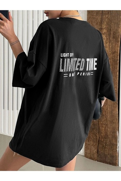 over head oh Tricou oversize, negru, imprimat pe durată limitată