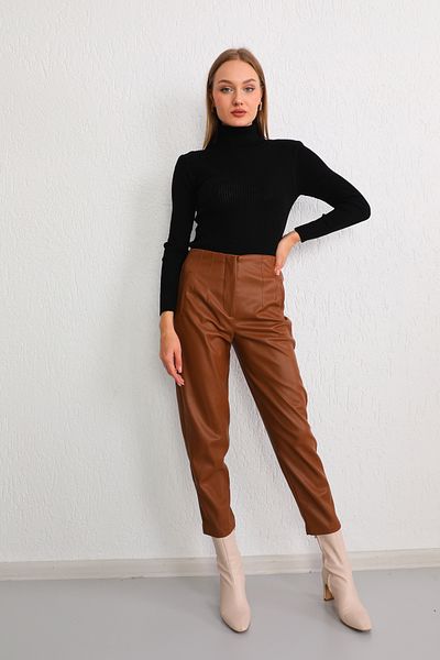 BİKELİFE Schwarzer dehnbarer Rollkragenpullover aus Lycra für Damen