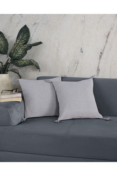 Lux Touch Husă de pernă din 2 piese Bergama Grey - 45x45 cm Husă de pernă cu fermoar cu ciucuri