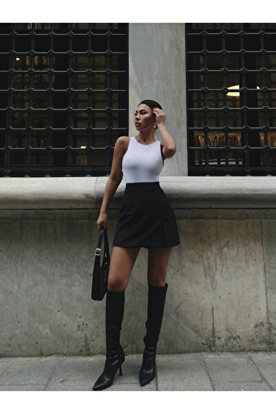 LB Laluna Butik Kadın Antrasit Yüksek Bel Yırtmaçlı Şortlu Etek