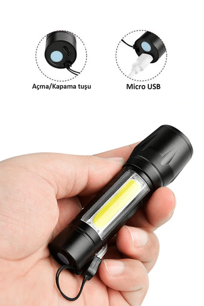 Soillium 3 Modlu Şarj Edilebilir 2500 Lümen Taşınabilir Led Fener Kamp Avcılı...