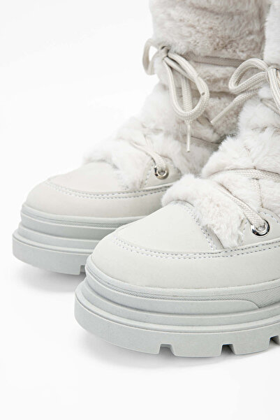 Tamer Tanca EFFETRE Kadın DERI/KURK Buz Beyazı Kar Botu